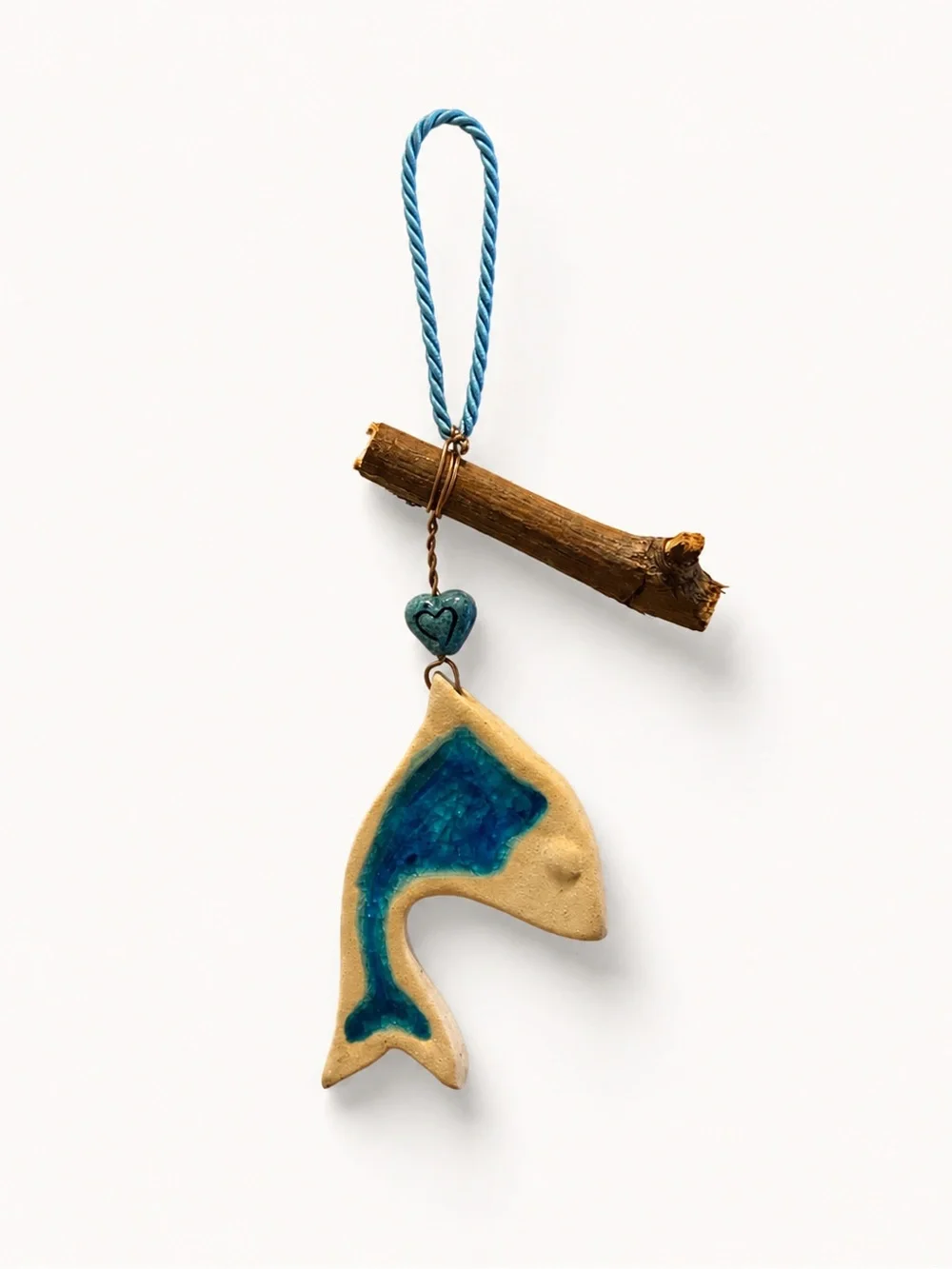 Handcrafted Blue Ceramic Fish Hanging Wall Accent